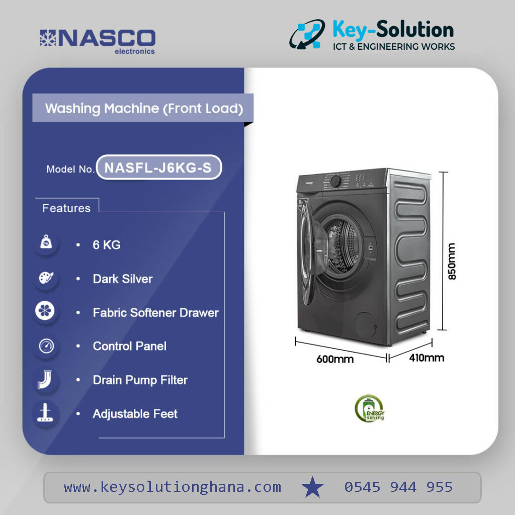 Nasco 6Kg Front Load Wahing Machine