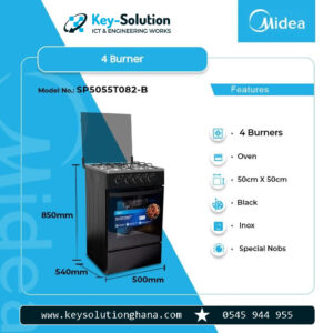 Midea 4 Burner Gas Cooker Black Mirror