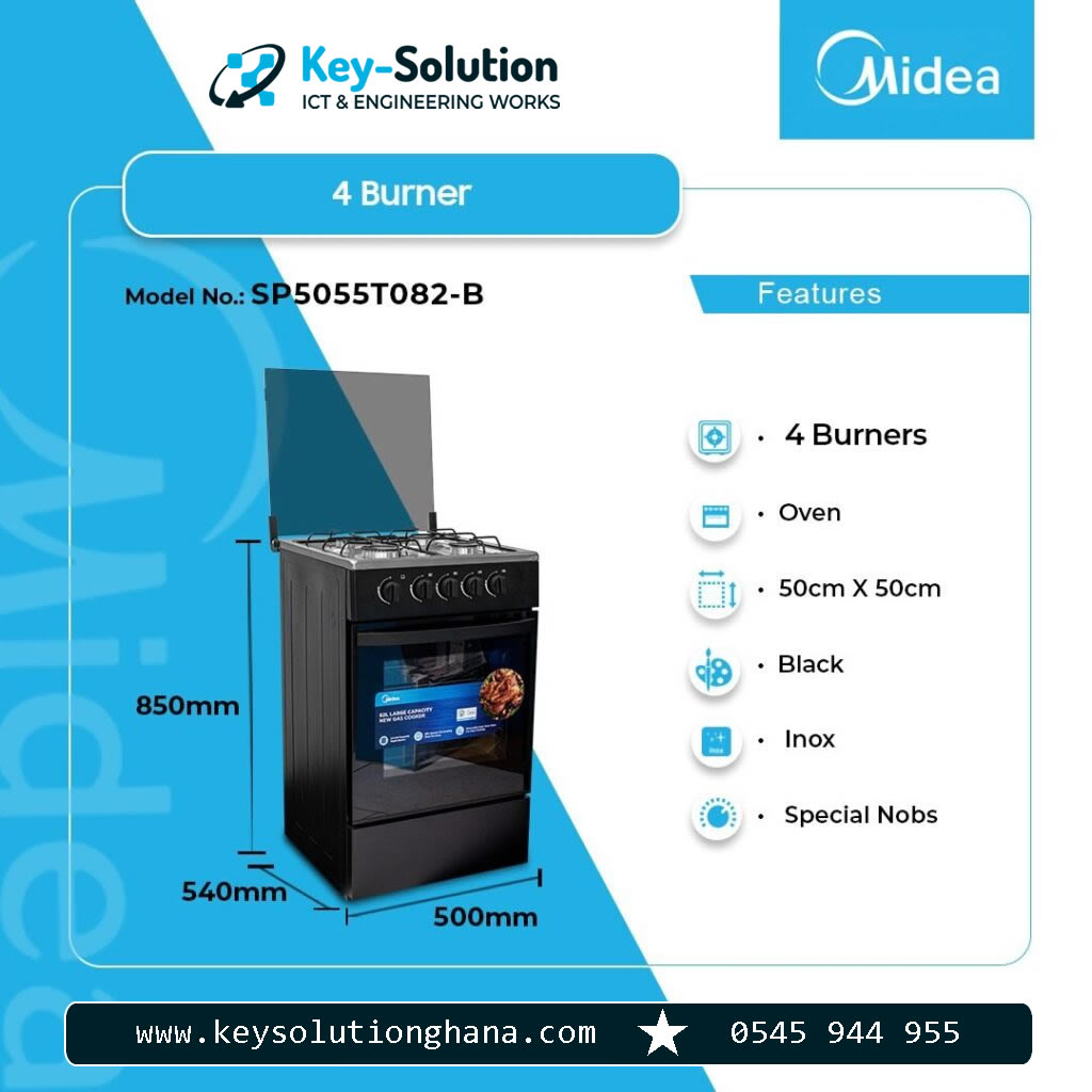 Midea 4 Burner Gas Cooker Black Mirror